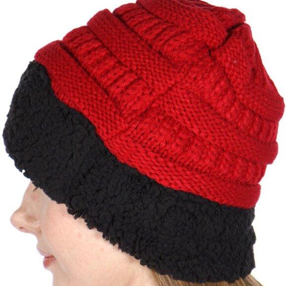 HEIMISH USA Beanie Fall Winter Sherpa Fleece Cap Cozy Cuff Knit 2/Tone Hat - Picture 2 of 5